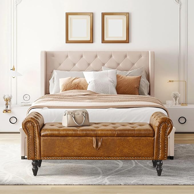 Storage Ottoman Bench, Leather Benches End of Bed Bench - Image 2