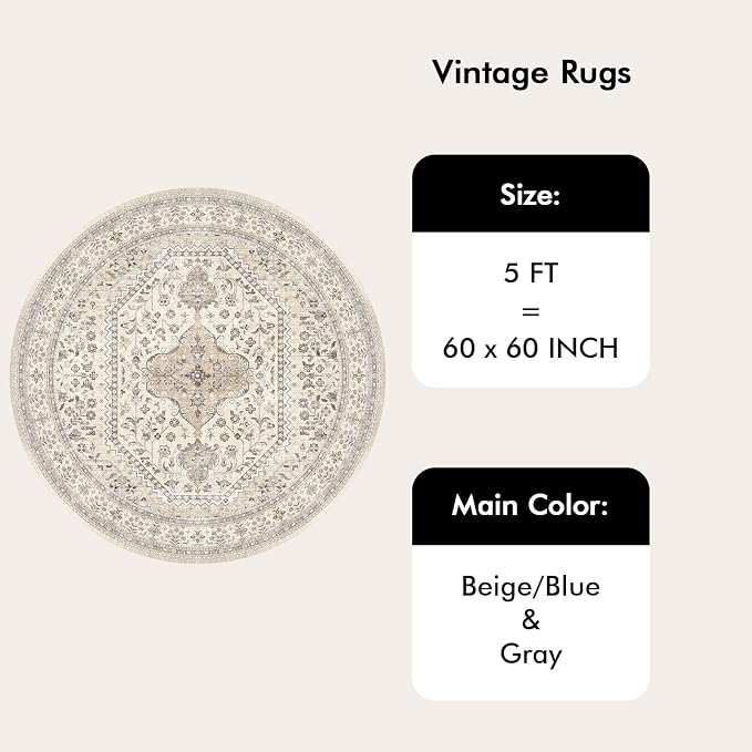 5x5 Round Washable Area Rug - Image 9