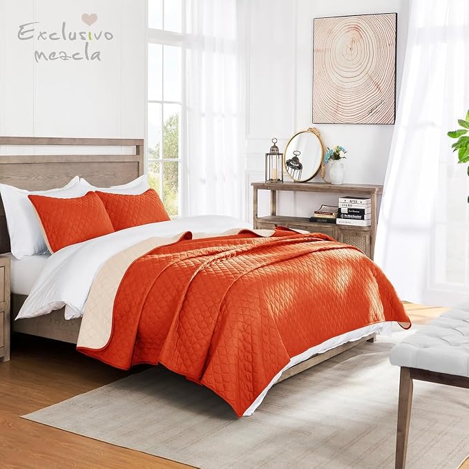 Exclusivo Mezcla Reversible California King Quilt Set, Burnt Orange | - Image 2