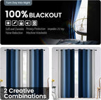 SimpleHome 100% Blackout Ombre Bedroom Curtains Blue and Greyish White - Image 3