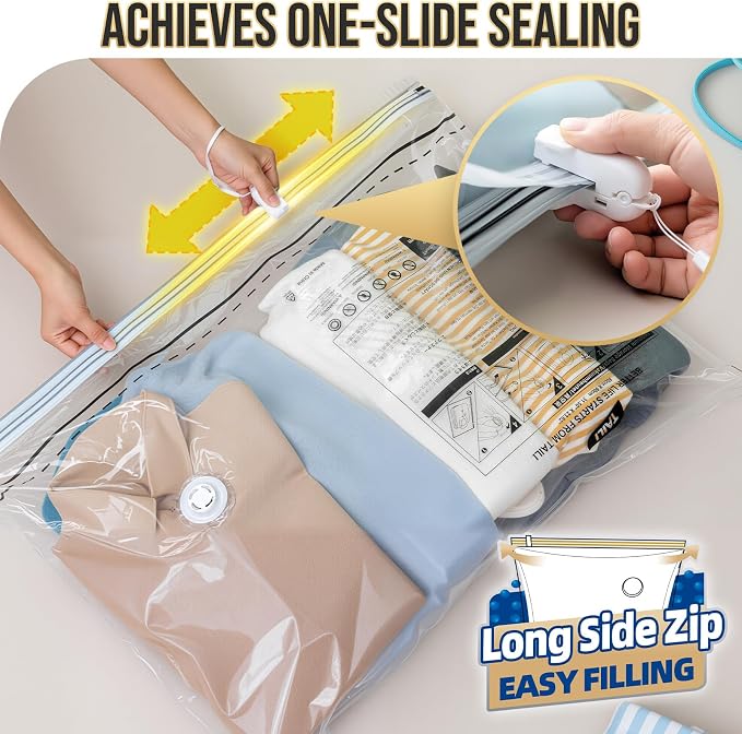 TAILI 10 Pack Vacuum Storage Bags, Jumbo LONG SIDE ZIP, Space Saver - Image 5