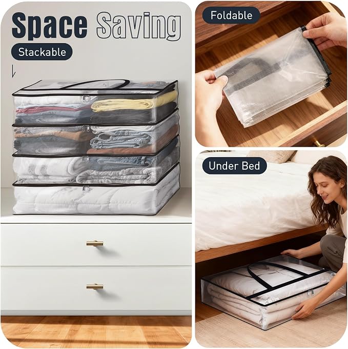 4 Packs 60L Clear Under Bed Storage Containers, Large Clothes Storage Bags | - Image 7