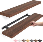BAYKA Walnut-Like Floating Shelves 22.5in, 2 Pack, Wall Mounted Wall Decor | by Bayka