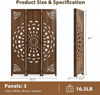 3 Panel Room dividers, 66.9" Boho Double-Sided Carved Screen, Freestanding - Image 6