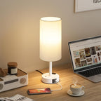 White Touch Bedside Lamp for Bedroom, Stepless Dimmable, USB A+C, AC Outlet | - Image 8