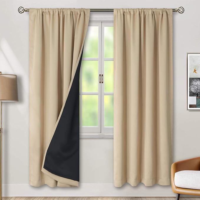 BGment Beige Blackout Curtains for Bedroom 63 Inch Length 2 Panels | Thermal by BGment