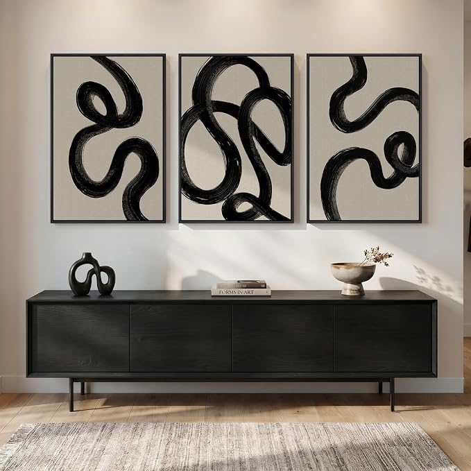 Large Framed Black and White Abstract Wall Art - Image 4