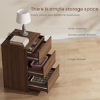 Nightstands Set of 2 with Charging Station and Hidden Drawer, Walnut | Bedside - Image 8