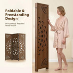 3 Panel Room dividers, 66.9" Boho Double-Sided Carved Screen, Freestanding - Image 4