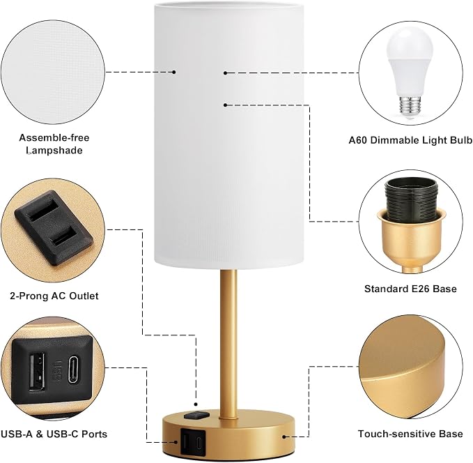 Gold Nightstand Bedroom Lamp - Image 7