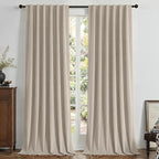 Joydeco Light Beige 100% Blackout Curtains 90 Inch 2 Panels, Luxury Thermal by JOYDECO