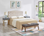 24KF Linen Upholstered Buttons Tufted Entryway Bench - Image 9