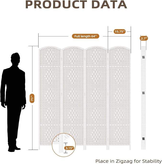 HALLYBEE Room Divider Panel, 4 Panel Partition Room Dividers Screen, Privacy - Image 2