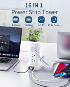 Extension Cord with Multiple Outlets, SMALLRT Flat Plug Power Strip Tower with - Image 2