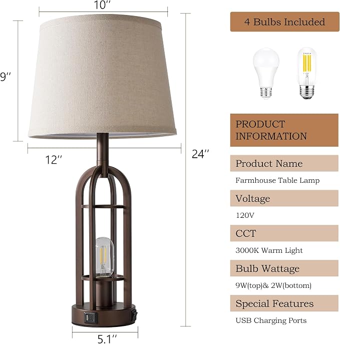 SRJJA Table Lamps for Living Room End Table Set of 2 - Image 6