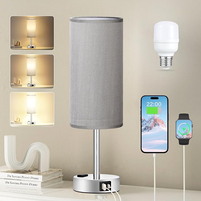 Grey Nightstand Table Lamp for Bedroom by Fenmzeelighting