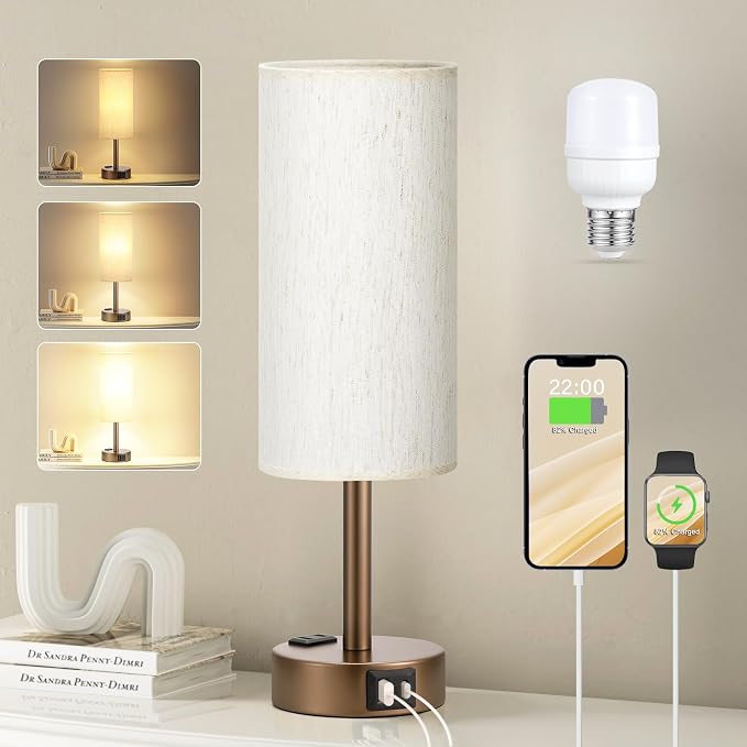 Brown Bedside Table Lamp for Bedroom by Fenmzeelighting