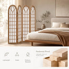 4 Panel Shoji Room Divider Folding Privacy Screen Light Brown | Freestanding - Image 4