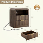 Decofy Fluted Nightstand with Charging Station, 19.7'' Wide Morden End Table - Image 2