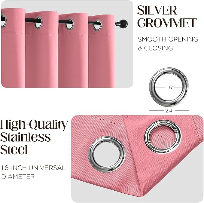 CUCRAF Custom Pink Blackout Curtains 1 Panel Set, Thermal Insulated Grommet - Image 2