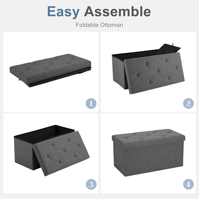 DUMOS 30 Inch Foldable Storage Ottoman Bench, Linen Fabric Hidden Storage Chest - Image 6