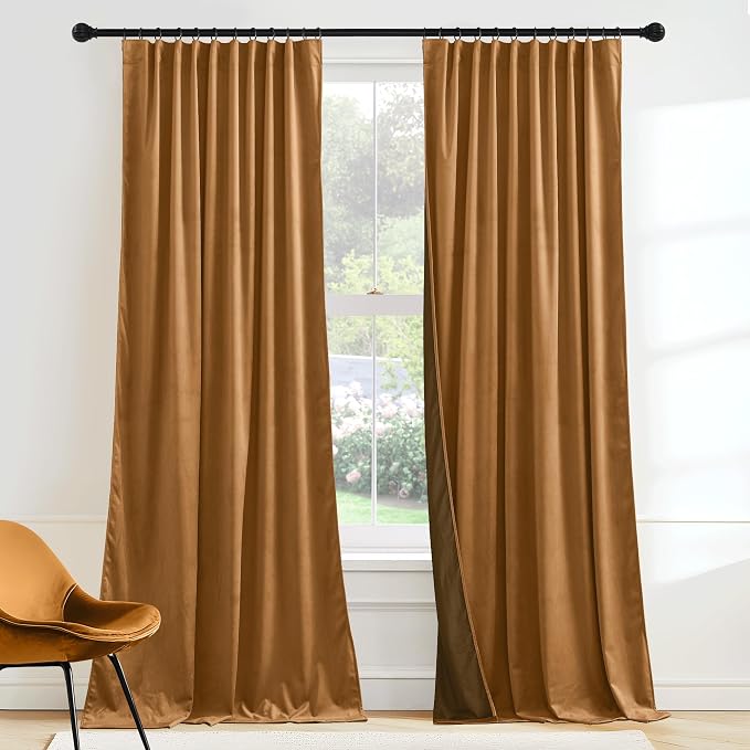 RYB HOME Velvet Curtains 102 inches Long, Extra Long High Ceiling Curtains | by RYBHOME