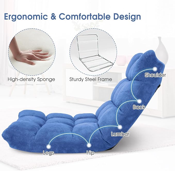 Giantex Floor Chair with Back Support, 14 Adjustable Position, Padded Sleeper - Image 5