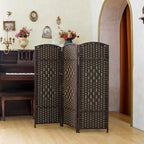 Compact 3 Panel Short Room Divider, 47.2 Inch Tall Double-Sided Rattan Folding - Image 4