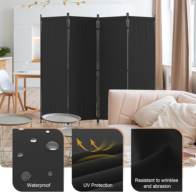 Room Divider, 4 Panel Folding Screen, 88” Portable Separating 3 Feet | - Image 3