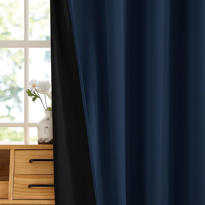 RYB HOME 100% Blackout Navy Blue Curtains - Image 6