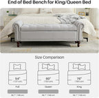 SOFTHION 58.1" Storage Bench for Bedroom, Velvet Upholstered, Light Grey | End - Image 5
