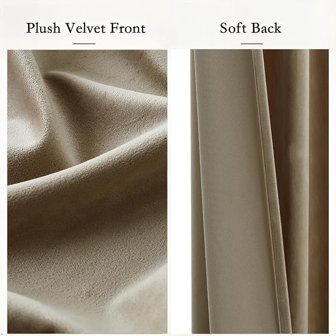 Timeper Taupe Velvet Curtains 96 inches 2 Panels, Light Blocking Curtains - Image 4
