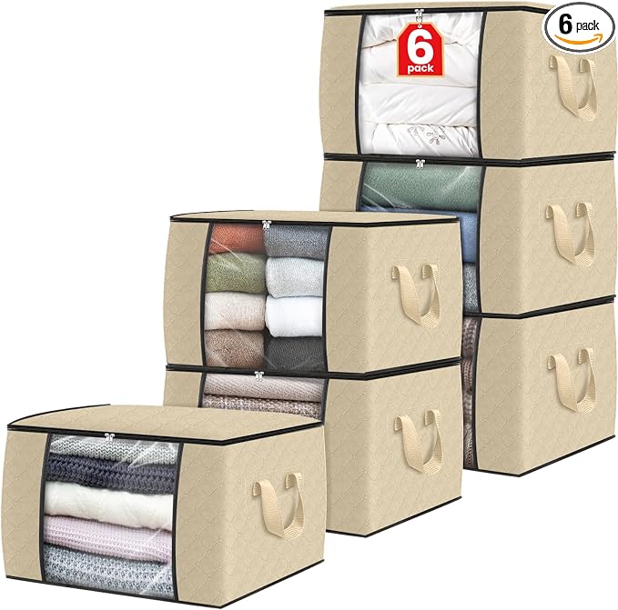 6 Pack Storage Bags for Clothes Blanket Storage Bins by Fabtotes