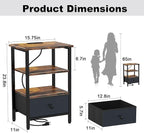 Side Table with Charging Station, Nightstand with Adjustable Fabric Drawer - Image 2
