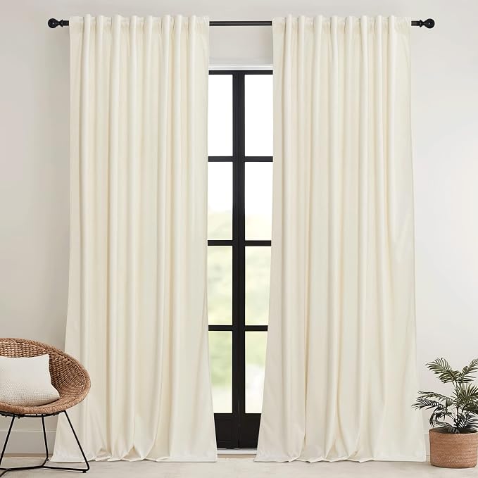 RYB HOME Cream Velvet Curtains 96 inches - Image 2