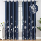 Elegant Silver Palm Tree Pattern Blackout Curtains Foil Print Light Blocking by ESTELARTEXTILER