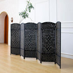 6-Panel Short Room Divider, 3.9 ft Freestanding Partition Wall, Natural Black - Image 2