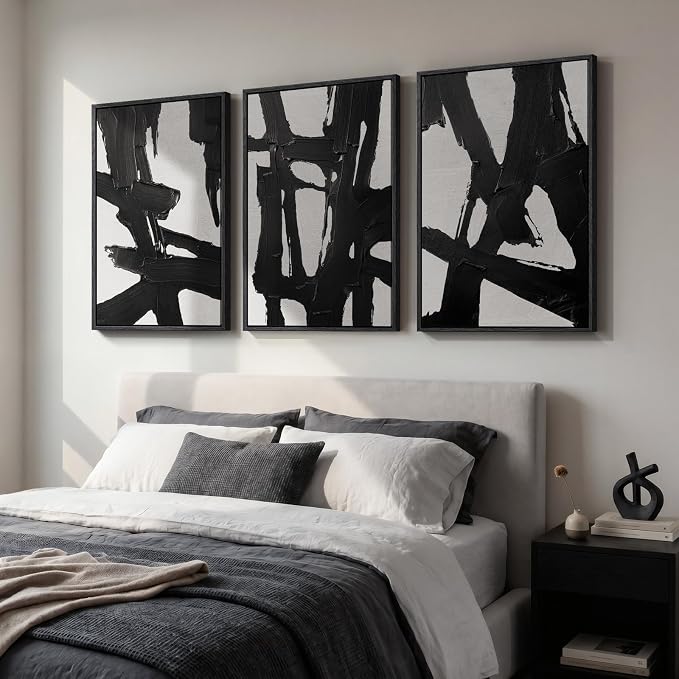 Large Framed Black and White Abstract Wall Art - Image 3
