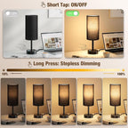 Black Touch Bedside Lamp for Bedroom, Stepless Dimmable, USB A+C, AC Outlet | - Image 2