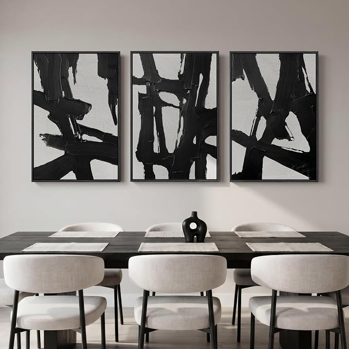 Large Framed Black and White Abstract Wall Art - Image 5
