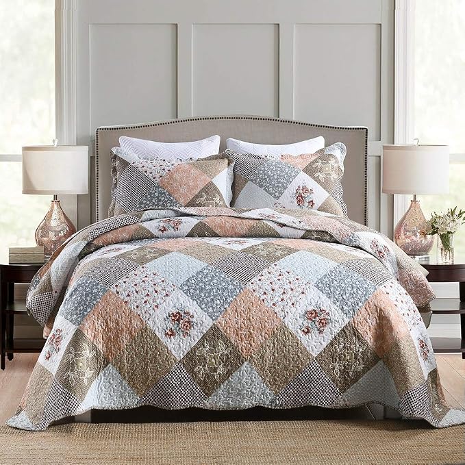 3-Piece Queen Quilt Set Quilted Bedspread Lightweight Reversible Coverlet Set by Travan