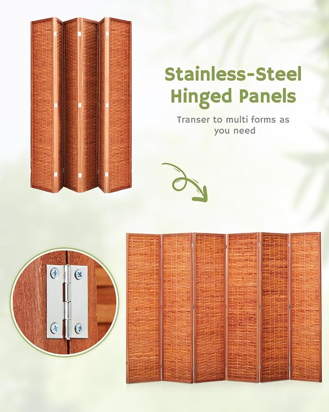 Bamboo Room Divider, 6-Panel Folding Privacy Screen, 6ft | 70.9" H x 119" W - Image 7