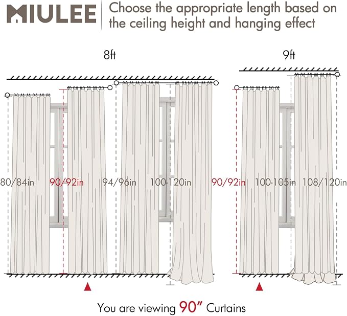MIULEE 100% Blackout Back Tab Pleat Linen Curtains 50" Wx90 L, Sage Green | 2 - Image 7