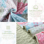 Mybedsoul Blue Pink Patchwork Queen Size Quilt, Soft Boho Floral Spring - Image 6