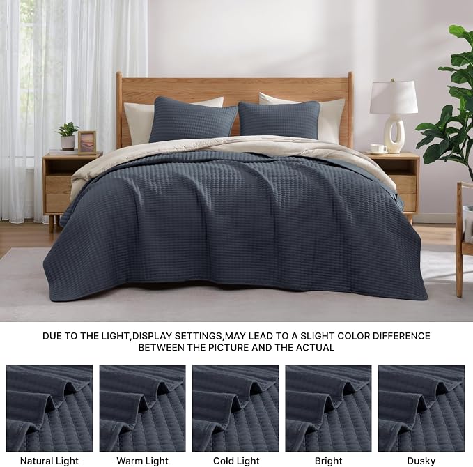 Oversized King Quilt-Blue Grey Lightweight Bedspreads Quilt Bedding Set | Soft - Image 6