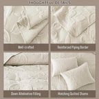 Light Beige Damask Quilt California Cal King Size Bedding Sets - Image 6