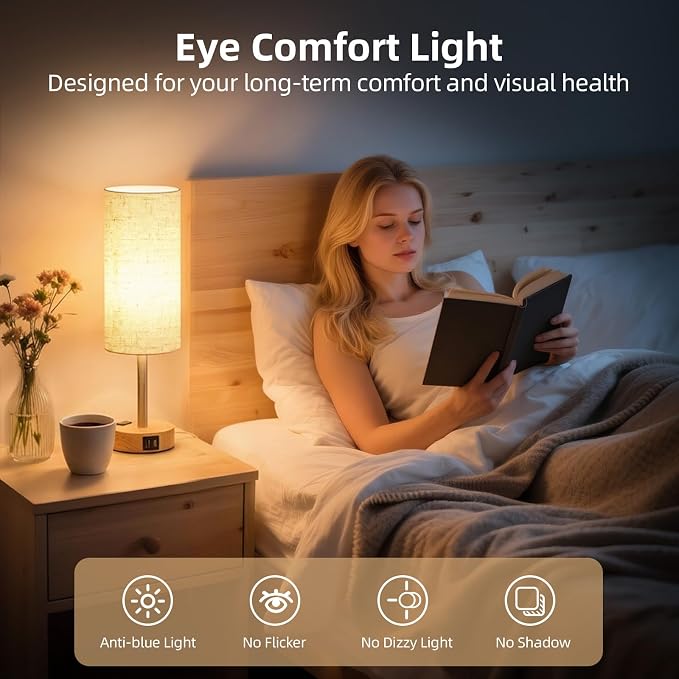 Table Lamp for Bedroom, High-Sensitivity Touch, AC Outlet, USB A+C | 3-Level - Image 5