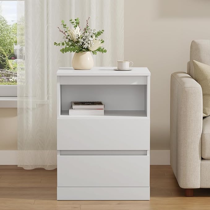 Nightstands with Charging Station, LED Lights and Drawer, Sofa Side End Tables - Image 8