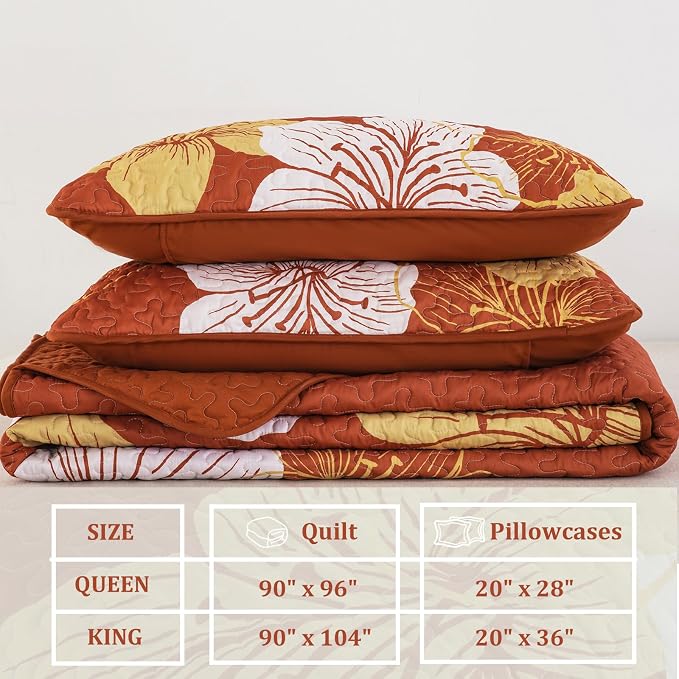 DJY 3 Pieces Fall Quilt Set King Gold Floral Pattern Quilt Coverlet Set Boho - Image 6
