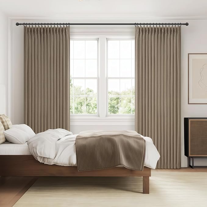 Double Layer Thick Burlap Viral Pinch Pleated Drapes 84 Inch Length 2 Panels Set - Image 8